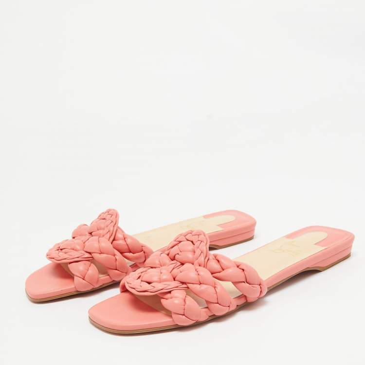 Pre Owned Christian Louboutin Pink Braided Leather Marmella Flat Slides Size 37