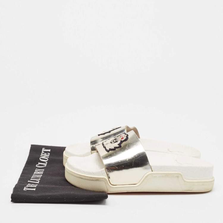 Pre Owned Christian Louboutin Metallic Leather Platform Slides Size 37