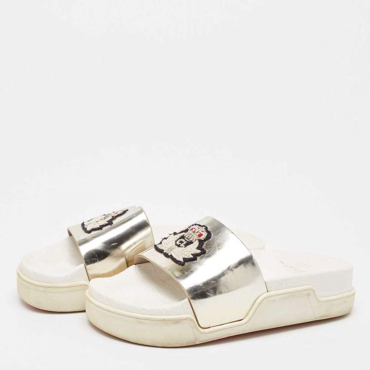 Pre Owned Christian Louboutin Metallic Leather Platform Slides Size 37
