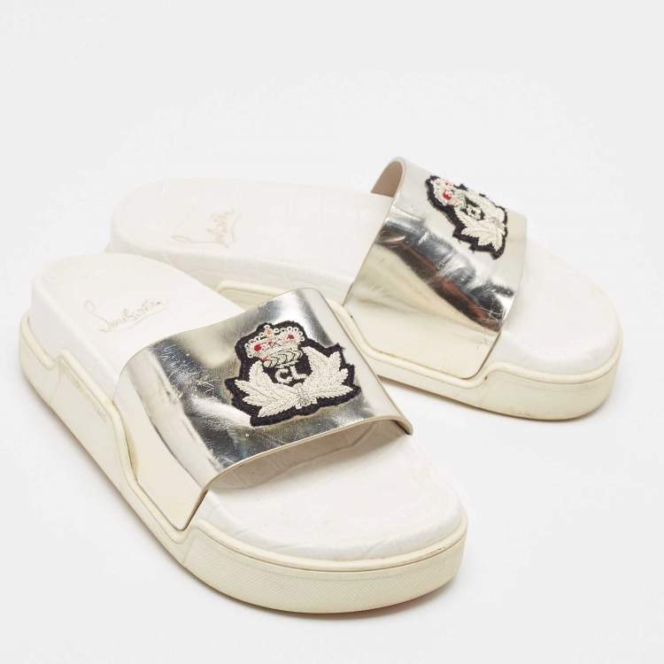 Pre Owned Christian Louboutin Metallic Leather Platform Slides Size 37