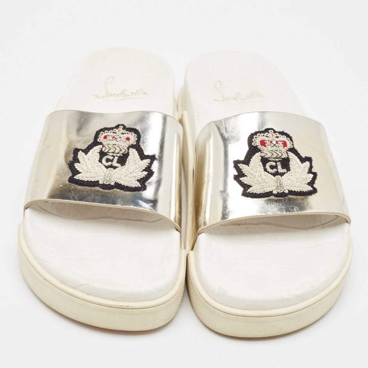 Pre Owned Christian Louboutin Metallic Leather Platform Slides Size 37