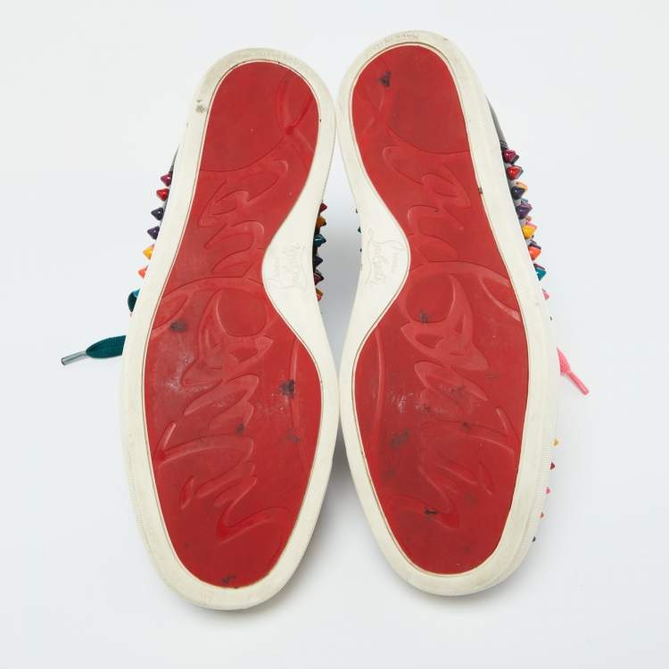 Pre Owned Christian Louboutin Black Patent and Leather Multicolor Spikes Louis Sneakers Size 38