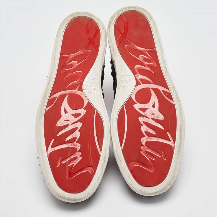 Pre Owned Christian Louboutin Multicolor Fabric and Patent Leather Lou Spike Orlato High Top Sneakers Size 39.5