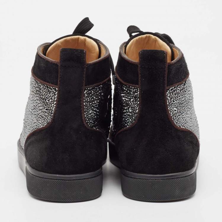 Pre Owned Christian Louboutin Black Suede Crystal Embellished Louis High Top Sneakers Size 39