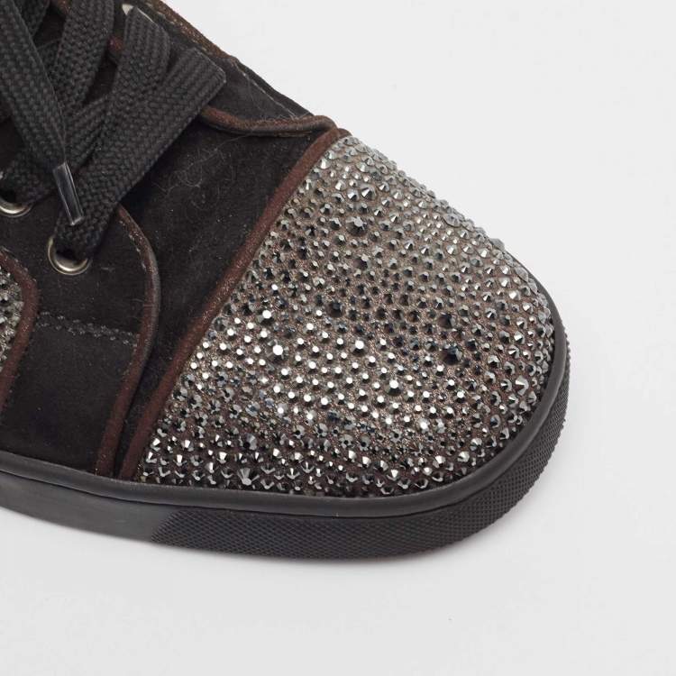 Pre Owned Christian Louboutin Black Suede Crystal Embellished Louis High Top Sneakers Size 39
