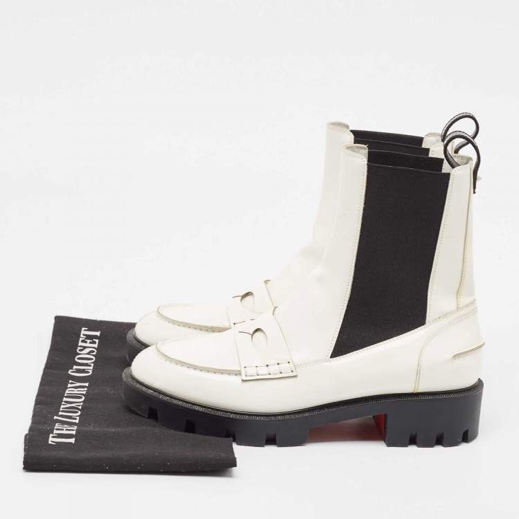 مملوكة مسبقًا Christian Louboutin White Patent Leather Montezu Ankle Length Boots Size 38