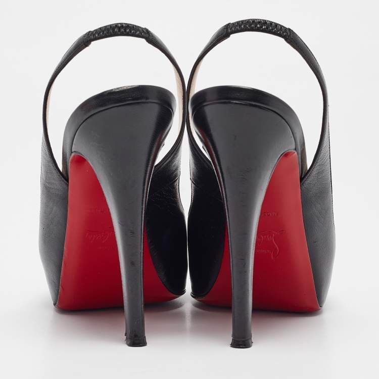 Pre Owned Christian Louboutin Black Leather No Prive Slingback Sandals Size 38