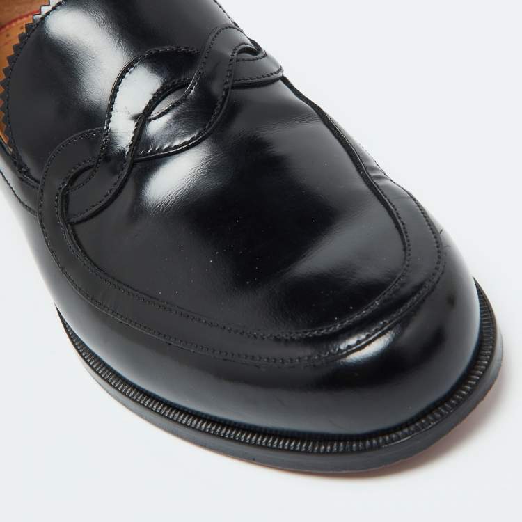 Pre Owned Christian Louboutin Black Patent Leather Loafers Size 39