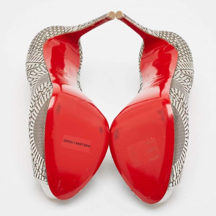 Pre Owned Christian Louboutin Grey Leather Suellena Platform Pumps 36.5