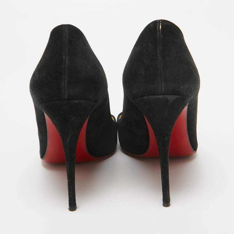 Pre Owned Christian Louboutin Black Suede Doracora Pumps Size 37.5