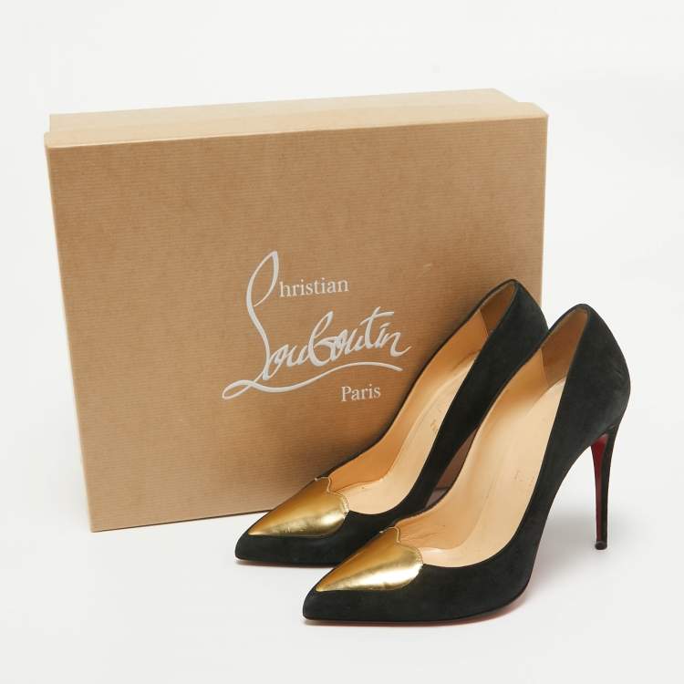 Pre Owned Christian Louboutin Black Suede Doracora Pumps Size 37.5