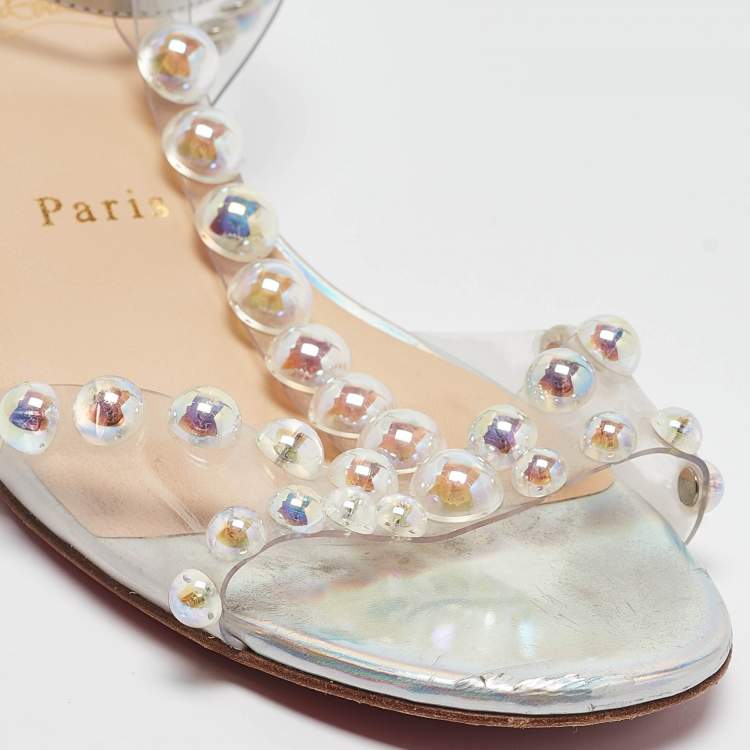 Pre Owned Christian Louboutin Transparent PVC Faridaravie Ankle Strap Sandals Size 37.5
