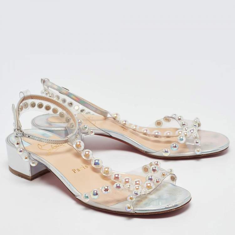 Pre Owned Christian Louboutin Transparent PVC Faridaravie Ankle Strap Sandals Size 37.5