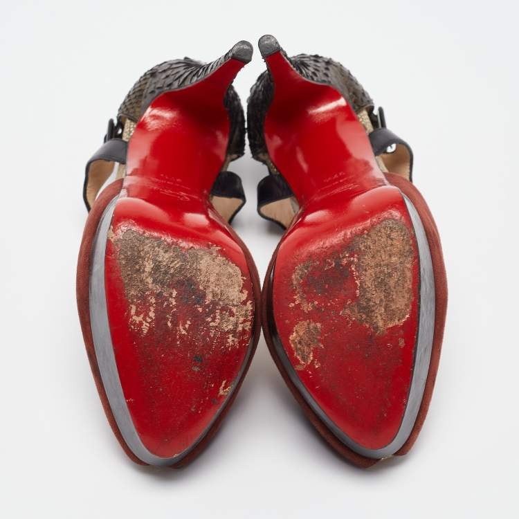Pre Owned Christian Louboutin Multicolor Leather Python Embossed Leather Mary Jane Pumps 37.5