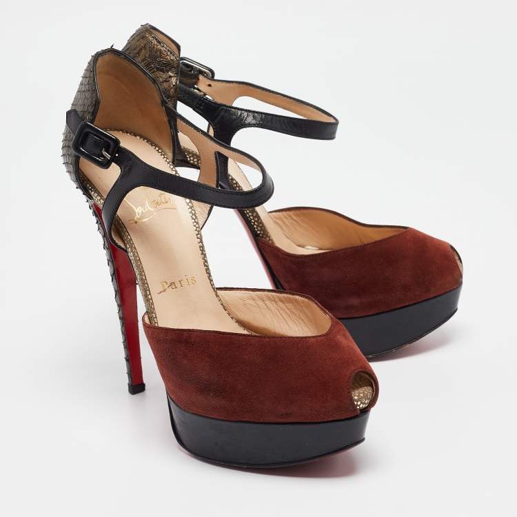Pre Owned Christian Louboutin Multicolor Leather Python Embossed Leather Mary Jane Pumps 37.5
