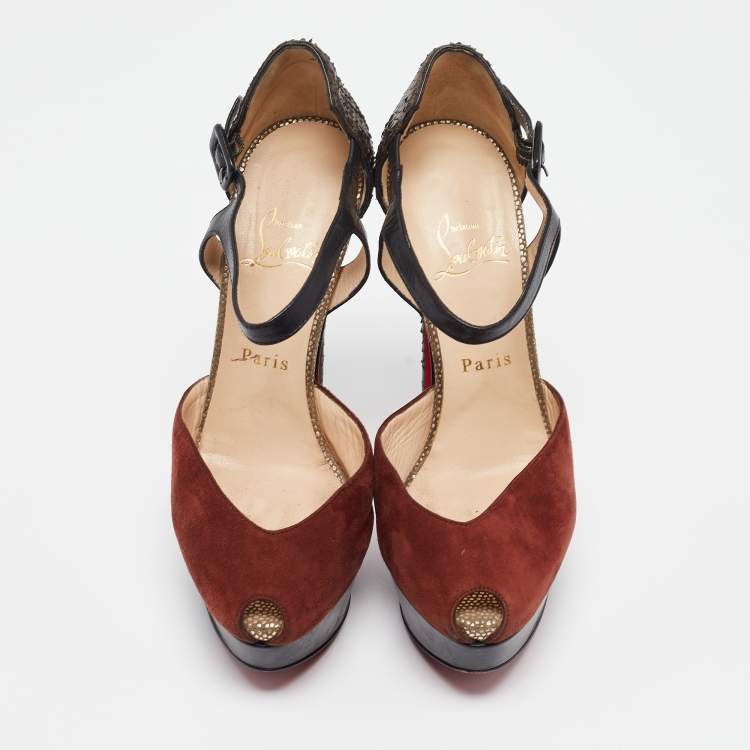 Pre Owned Christian Louboutin Multicolor Leather Python Embossed Leather Mary Jane Pumps 37.5