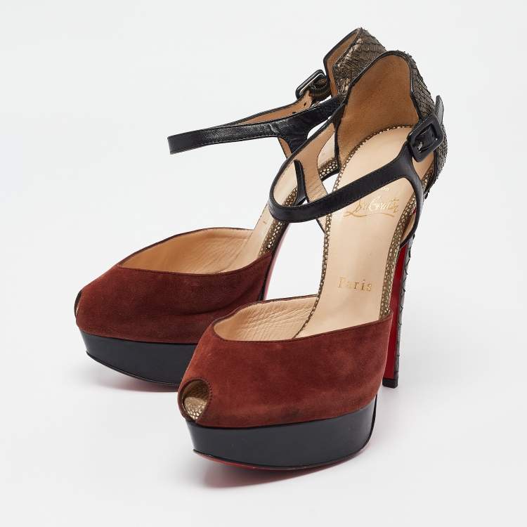 Pre Owned Christian Louboutin Multicolor Leather Python Embossed Leather Mary Jane Pumps 37.5