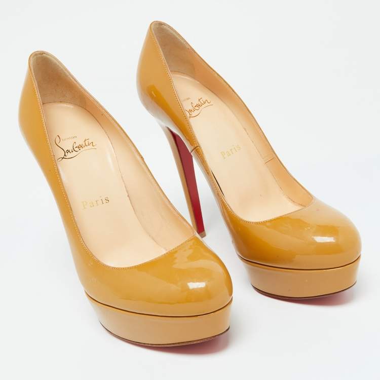 Pre Owned Christian Louboutin Beige Patent Leather Bianca Platform Pumps Size 38.5