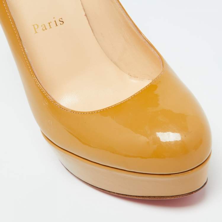 Pre Owned Christian Louboutin Beige Patent Leather Bianca Platform Pumps Size 38.5