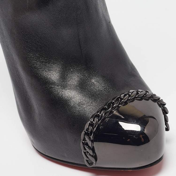 Pre Owned Christian Louboutin Black Leather Metaliboot 120 Ankle Boots Size 38