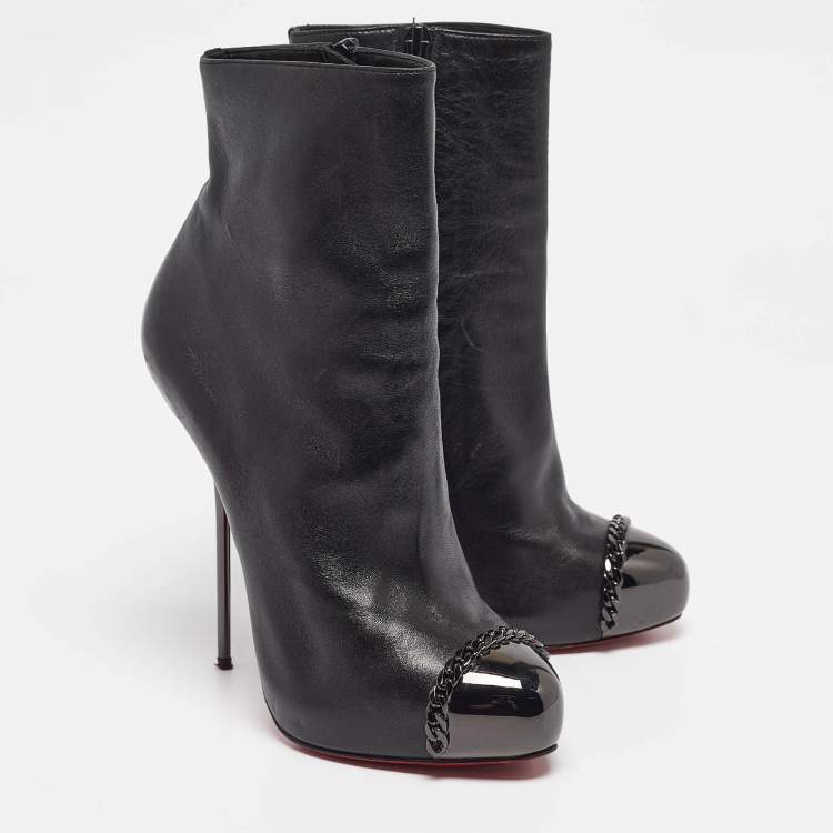 Pre Owned Christian Louboutin Black Leather Metaliboot 120 Ankle Boots Size 38