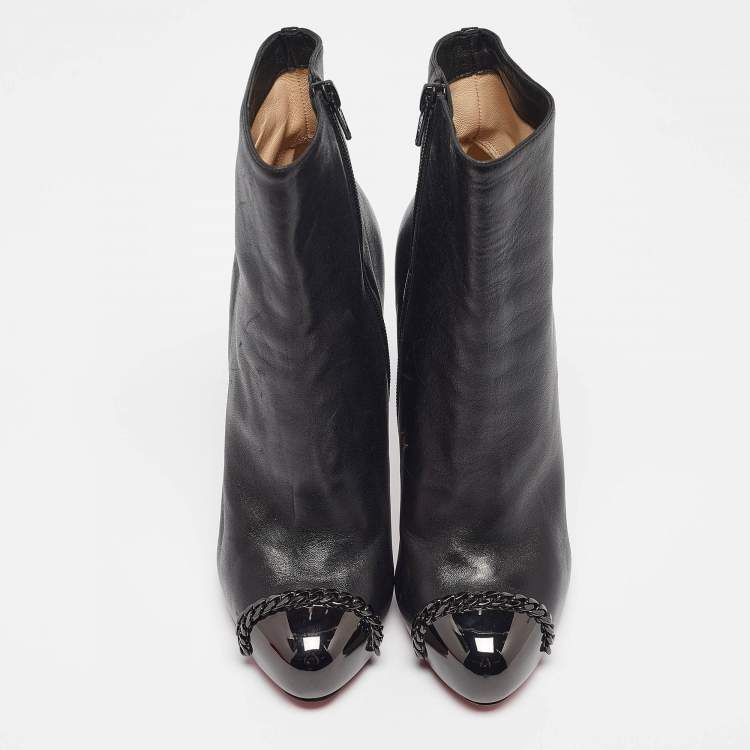 Pre Owned Christian Louboutin Black Leather Metaliboot 120 Ankle Boots Size 38