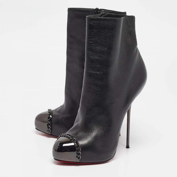 Pre Owned Christian Louboutin Black Leather Metaliboot 120 Ankle Boots Size 38
