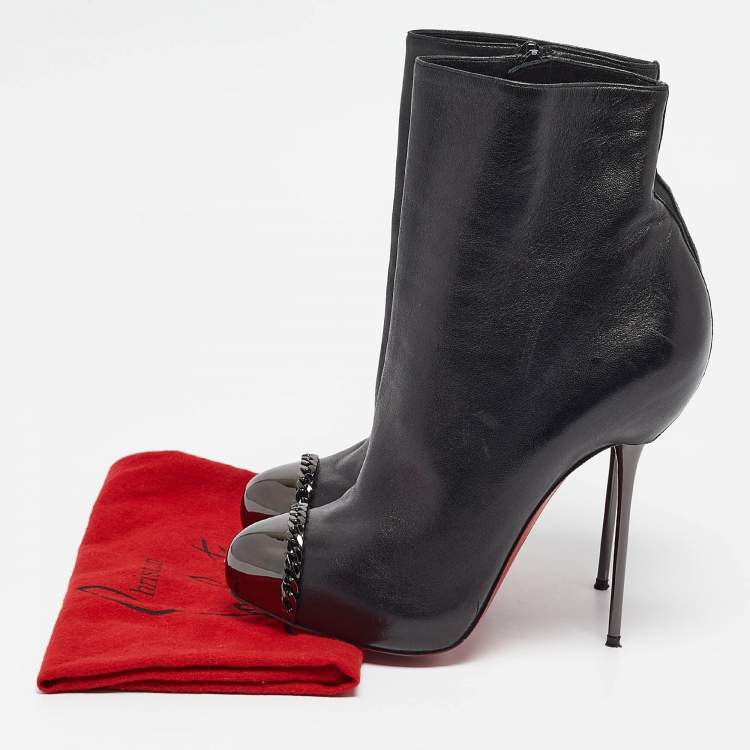 Pre Owned Christian Louboutin Black Leather Metaliboot 120 Ankle Boots Size 38