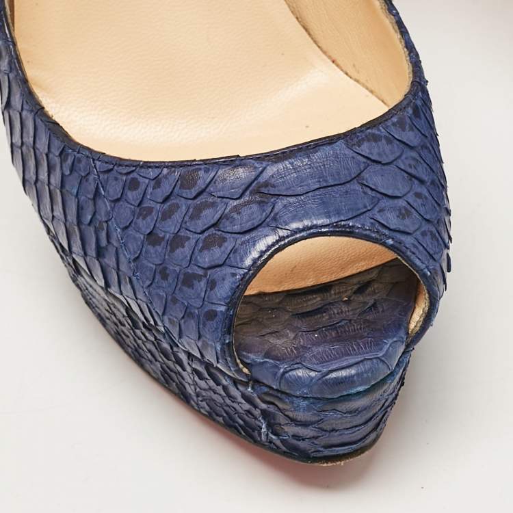Pre Owned Christian Louboutin Blue Python Leather Lady Peep Peep Toe Pumps Size 37