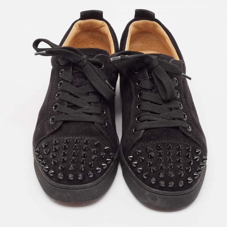 Pre Owned Christian Louboutin Black Suede Louis Junior Spikes Sneakers Size 36