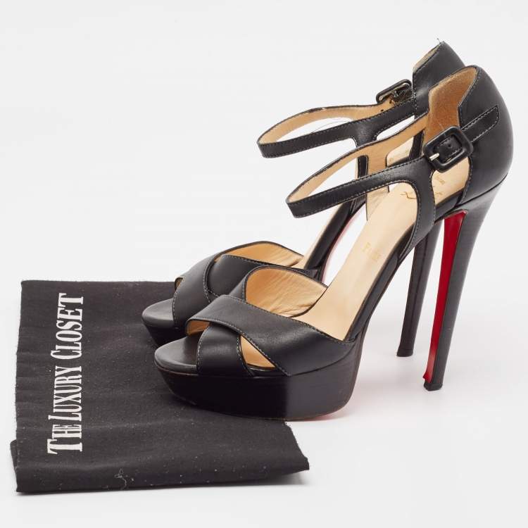 Pre Owned Christian Louboutin Black Leather Sporting Sandals Size 37