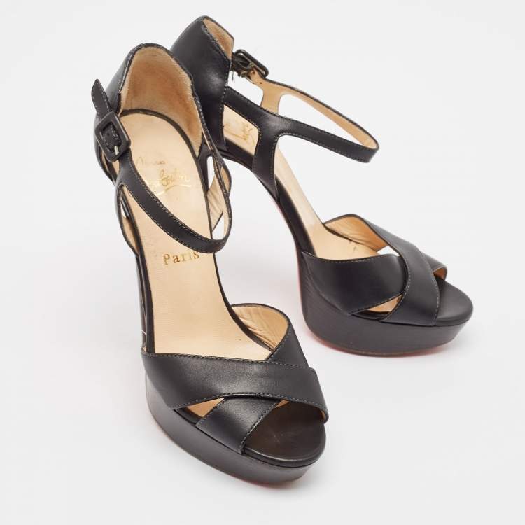 Pre Owned Christian Louboutin Black Leather Sporting Sandals Size 37