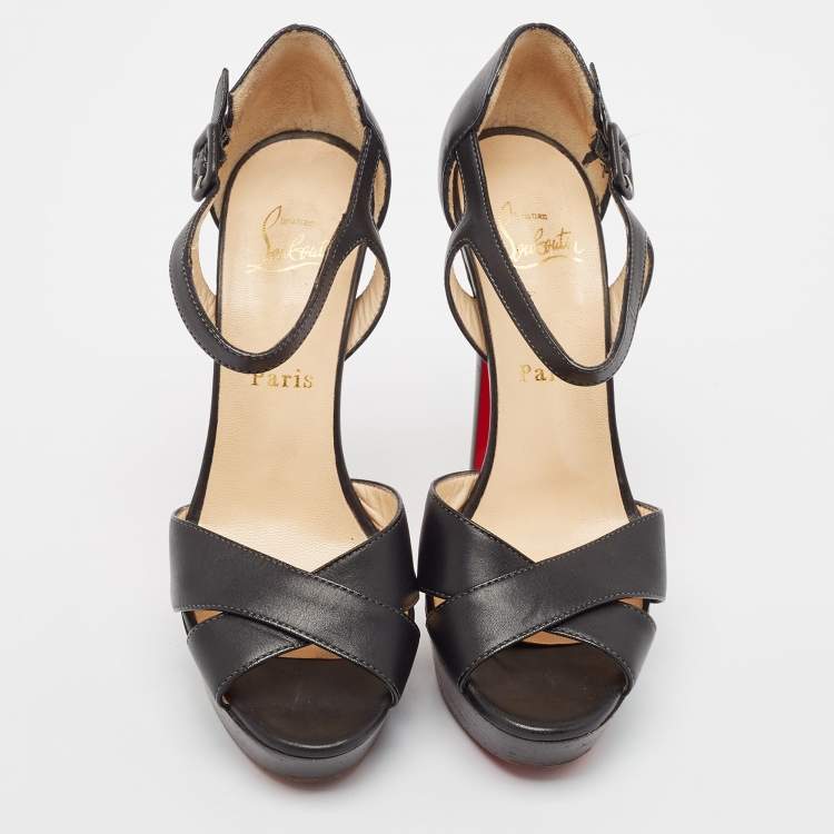 Pre Owned Christian Louboutin Black Leather Sporting Sandals Size 37