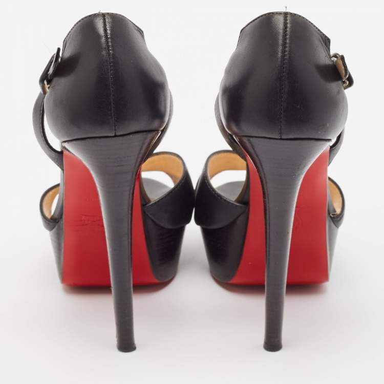 Pre Owned Christian Louboutin Black Leather Sporting Sandals Size 37