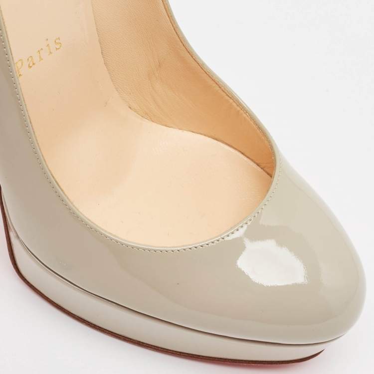 Pre Owned Christian Louboutin Grey Patent Leather Bianca Platform Pumps Size 38