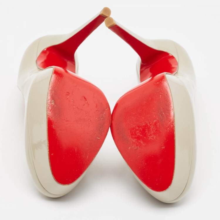 Pre Owned Christian Louboutin Grey Patent Leather Bianca Platform Pumps Size 38