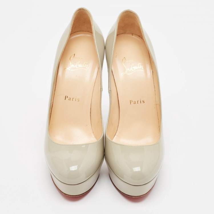 Pre Owned Christian Louboutin Grey Patent Leather Bianca Platform Pumps Size 38