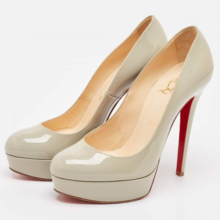 Pre Owned Christian Louboutin Grey Patent Leather Bianca Platform Pumps Size 38