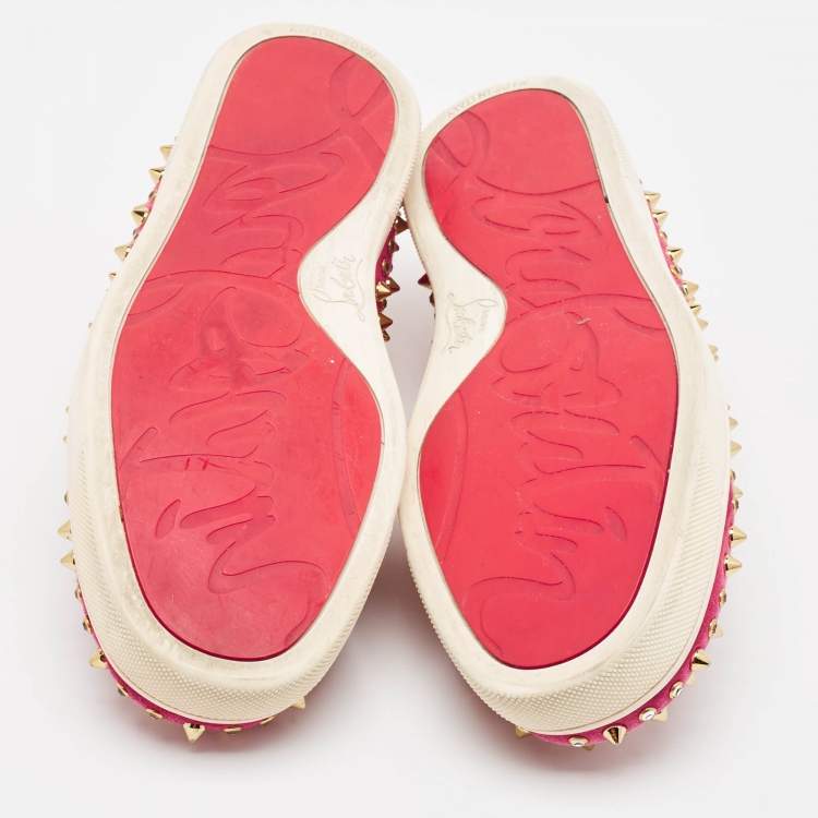 Pre Owned Christian Louboutin Pink Suede Boat Spike Slip On Sneakers Size 36