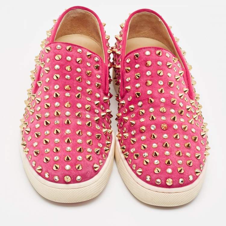 Pre Owned Christian Louboutin Pink Suede Boat Spike Slip On Sneakers Size 36