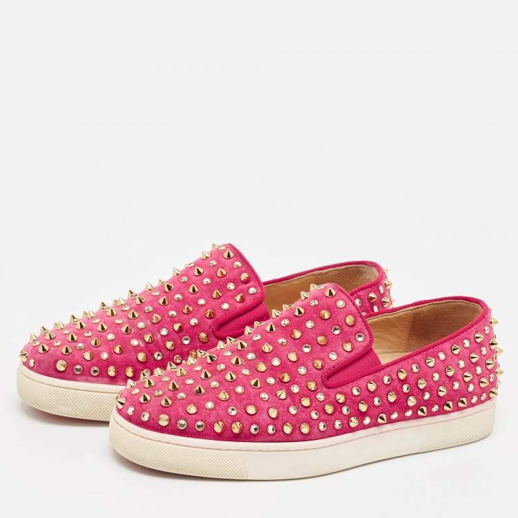 Pre Owned Christian Louboutin Pink Suede Boat Spike Slip On Sneakers Size 36