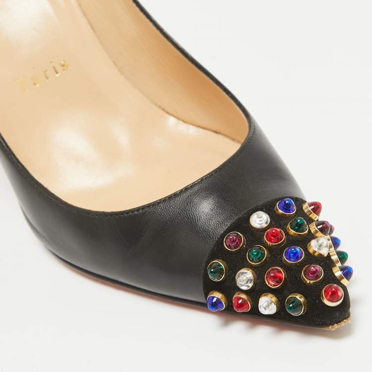 Pre Owned Christian Louboutin Black Leather Studded Cabo Pumps Size 38.5