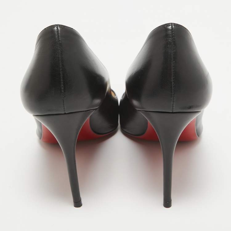 Pre Owned Christian Louboutin Black Leather Studded Cabo Pumps Size 38.5