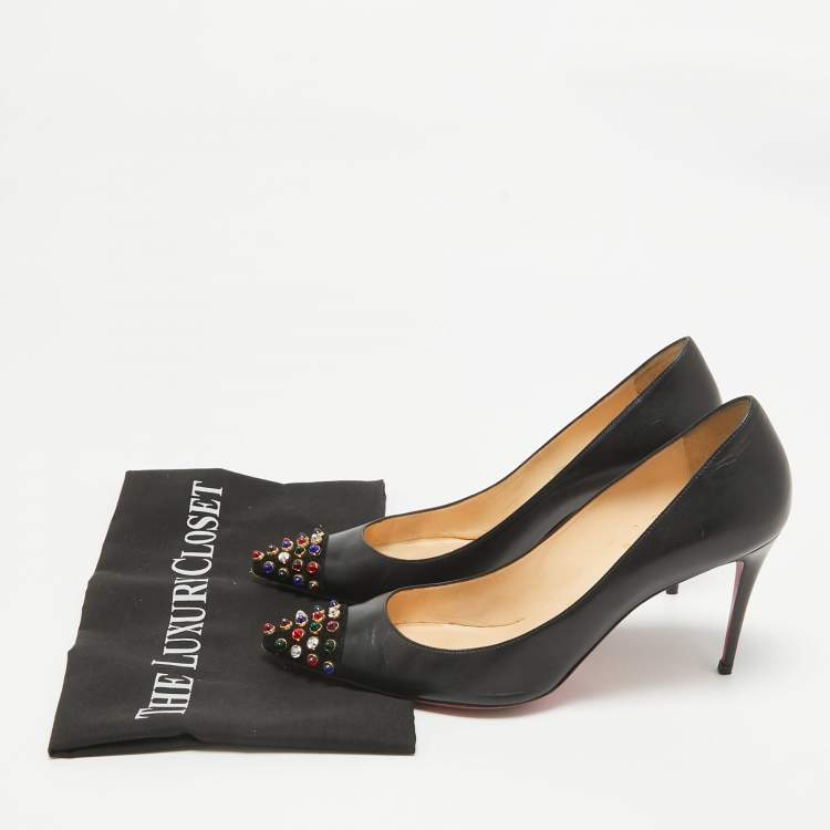 Pre Owned Christian Louboutin Black Leather Studded Cabo Pumps Size 38.5