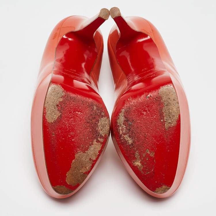 Pre Owned Christian Louboutin Orange Patent New Simple Platform Pumps 37