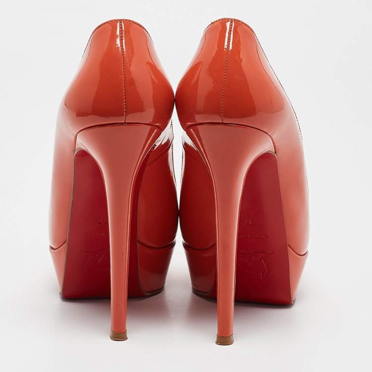 Pre Owned Christian Louboutin Orange Patent New Simple Platform Pumps 37