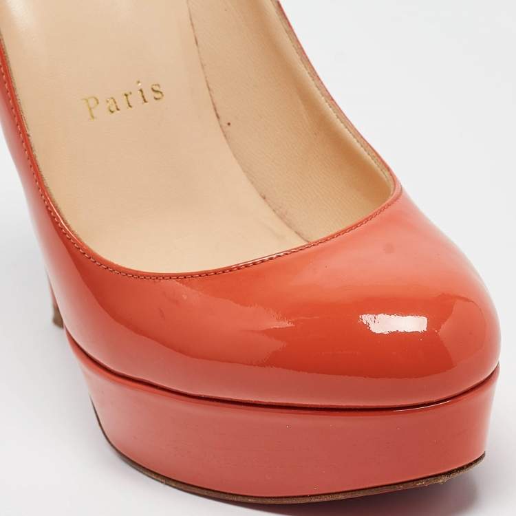 Pre Owned Christian Louboutin Orange Patent New Simple Platform Pumps 37