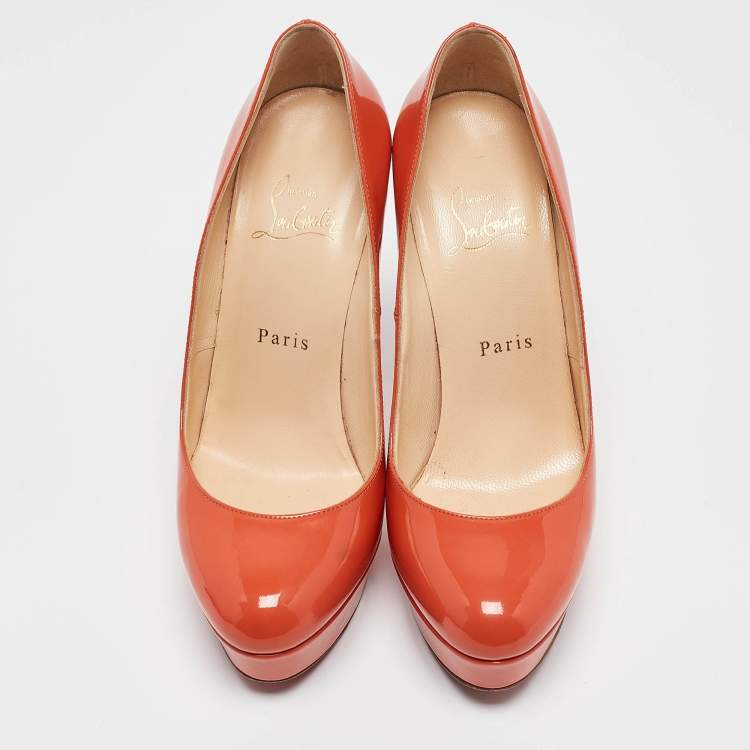 Pre Owned Christian Louboutin Orange Patent New Simple Platform Pumps 37