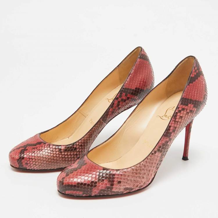 Pre Owned Christian Louboutin Pink/Brown Python Elisa Pumps Size 37