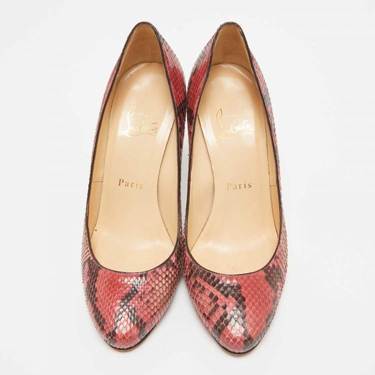 Pre Owned Christian Louboutin Pink/Brown Python Elisa Pumps Size 37